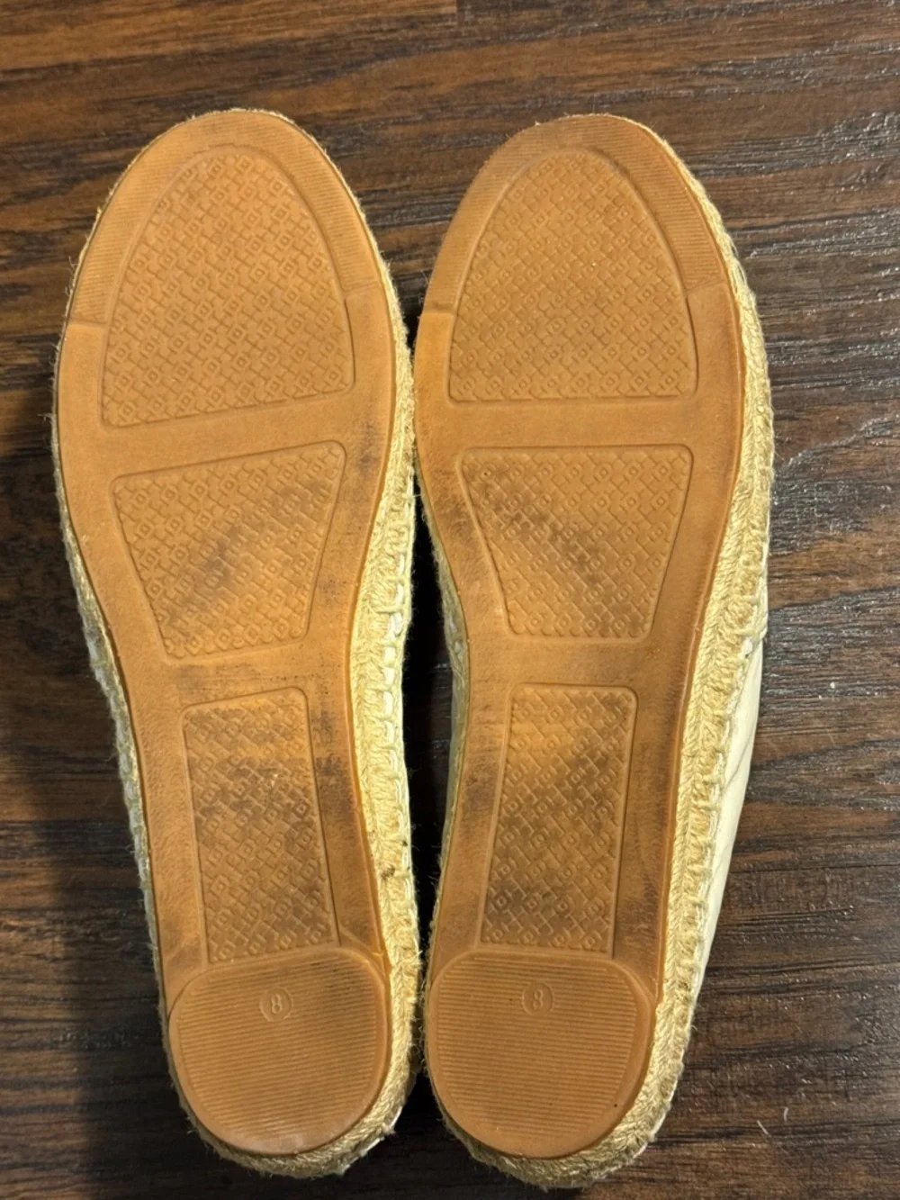 Tory Burch Cream Leather Espadrilles with Black Cap Toe Logo